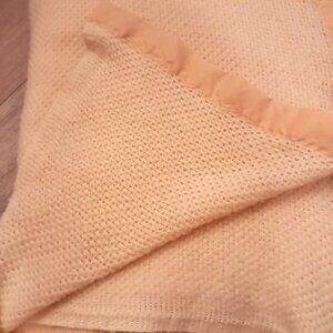 Vintage Chatham blanket waffle weave satin trim peach orange yellow pastel USA